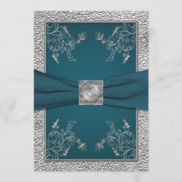 Teal on FAUX Pewter Monogram bröllopsinbjudan Inbjudningar