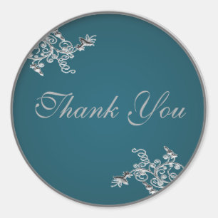 Teal on Pewter 1,5-tums Round Tack Sticker Runt Klistermärke
