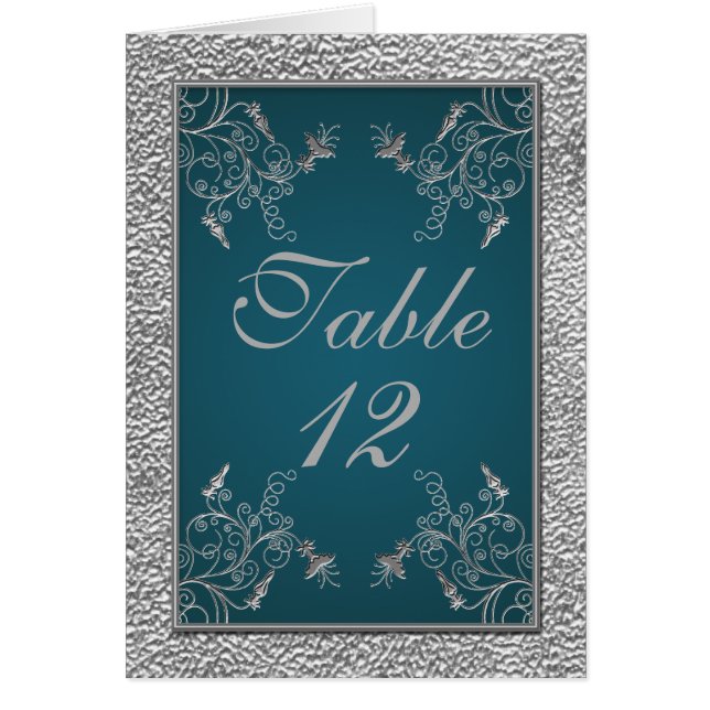 Teal on Pewter Bordsnummer Card Hälsningskort (Framsidan)