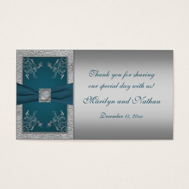 Teal on Pewter Wedding Favor Märkre Visitkort (Framsidan)