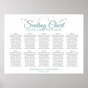 Teal on White 10 Bord Bröllop Seating Chart Poster