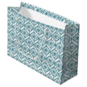 Teal on White Ethnic Mönster, Flowers, Chevrons