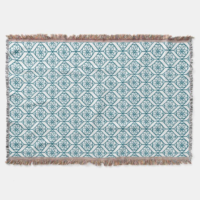 Teal on White Ethnic Mönster, Flowers, Chevrons Mysfilt (Framsidan)