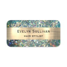 Teal Opal Faux guldfoil Glitter Namn bricka