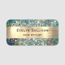 Teal Opal Faux guldfoil Glitter Namn bricka Namnbricka