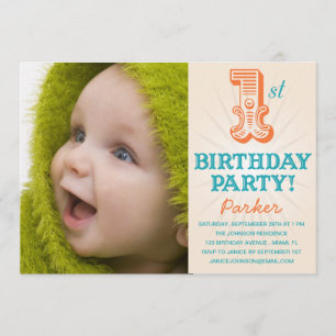 TEAL & ORANGE 1-ÅRING FÖDELSEDAGSINBJUDAN INBJUDNINGAR