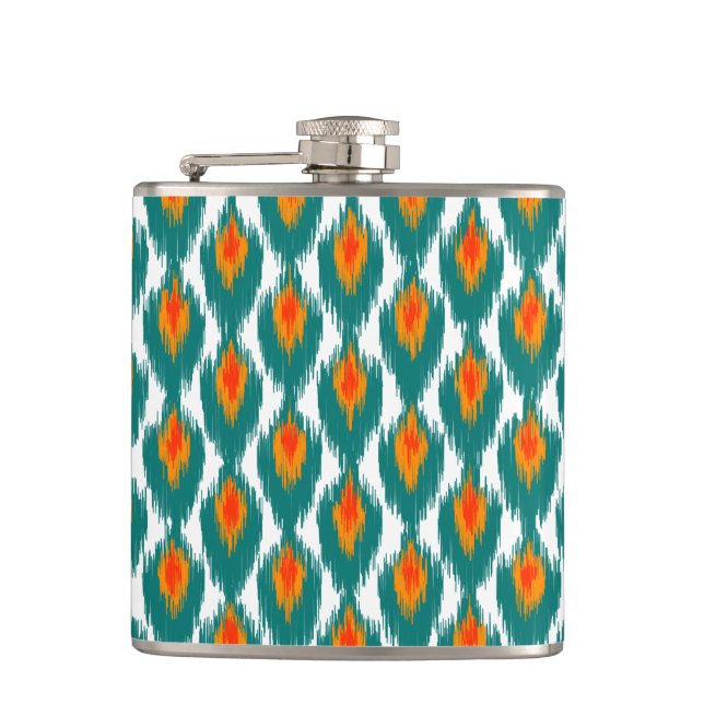 Teal Orange Abstrakt Tribal Ikat Diamond Mönster Fickplunta (Framsidan)