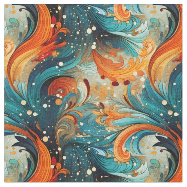 Teal & Orange Abstrakt Tyg (Närbild)