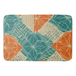 Teal, Orange, and Tan Abstract Flowers  Badrumsmatta