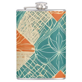 Teal, Orange, and Tan Abstract Flowers Fickplunta