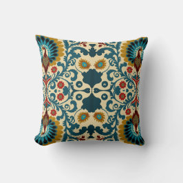 Teal, orange and yellow floral pattern  kudde