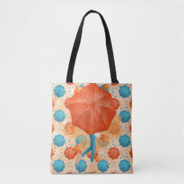 TEAL & ORANGE AUTUMN UMBRELLAS MED WOMAN TYGKASSE