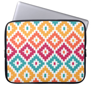 Teal Orange Aztec Tribal Print Ikat Diamond Parrin Laptop Fodral