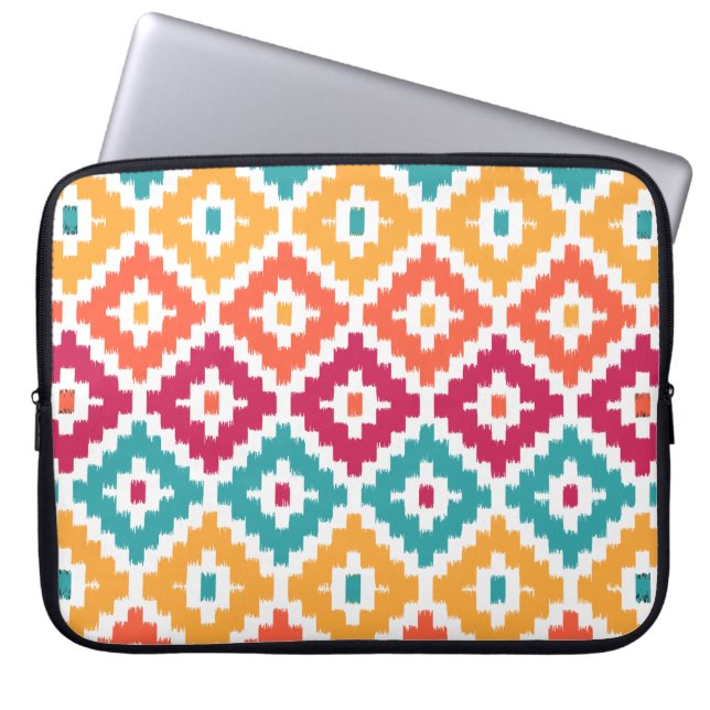 Teal Orange Aztec Tribal Print Ikat Diamond Parrin Laptop Fodral (Framsidan)