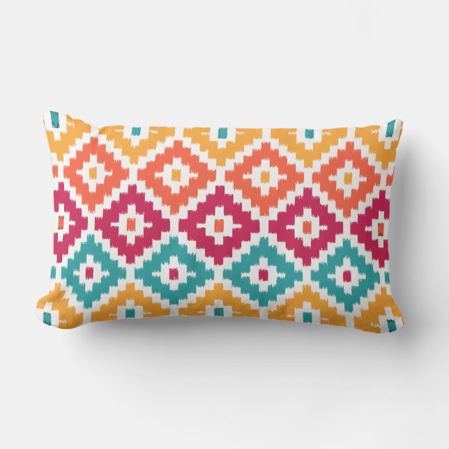 Teal Orange Aztec Tribal Print Ikat Diamond Parrin Lumbarkudde (Framsida)