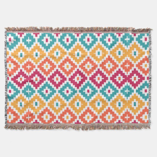 Teal Orange Aztec Tribal Print Ikat Diamond Parrin Mysfilt (Framsidan)