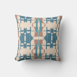 Teal Orange Beige Southwest Art look Large Mosaics Kudde