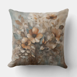 Teal Orange Beige Tones Wildblomma Blommigt Kudde