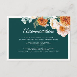 Teal Orange Blommig Höst Bröllopsboende Tilläggskort