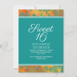 Teal Orange Blommig Sweet 16 Flickor Inbjudningar