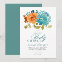 Teal Orange Boho FallTerracotta Blommigt Baby Show Inbjudningar