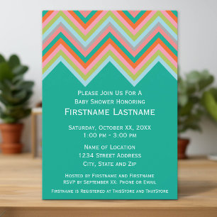 Teal & Orange Chevron Mönster Baby Shower Inbjudningar