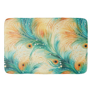 Teal Orange Cream Peacock Feathers Badrumsmatta