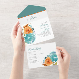 Teal Orange Fall Blommigt Terracotta Boho Bröllop