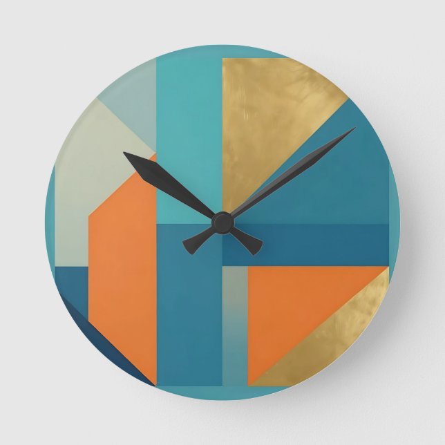Teal Orange Gold Geometric Abstract Rund Klocka (Framsida)