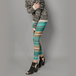 Teal Orange mönster Leggings