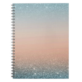 Teal & Orange Notebook with Blue Glitter Anteckningsbok
