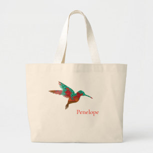 Teal Orange och Red Fractal Hummingbird med Namn Jumbo Tygkasse