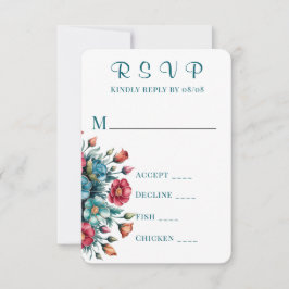 Teal Orange Red Peony Bröllop OSA Card