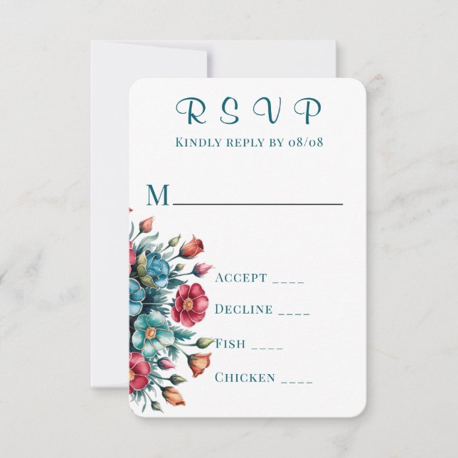 Teal Orange Red Peony Bröllop OSA Card Kort (Framsida)