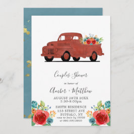 Teal Orange Red Vintage Lastbil Guld Par Shower