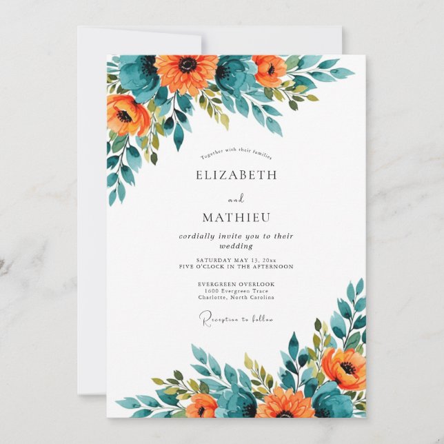 Teal Orange Spectacular Summer Wedding Inbjudningar (Framsida)