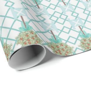 Teal Orange Topiary Robin's Egg Blue Wrapping Pap Presentpapper