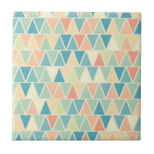 Teal Orange Triangle Mönster Kakelplatta