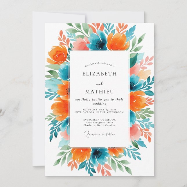 Teal Orange Vivacious Summer Wedding Inbjudningar (Framsida)