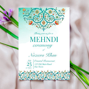 Teal oriental ornament mönster Islamic mehndi Inbjudningar