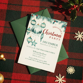  Teal Ornament Christmas Party Invitation Art Inbjudningar