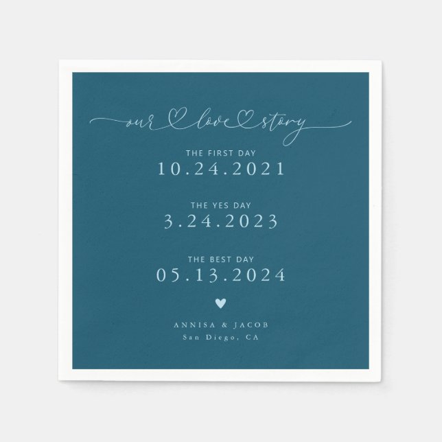 Teal our Kärlek Story Script Hearts Bröllop Pappersservett (Framsidan)