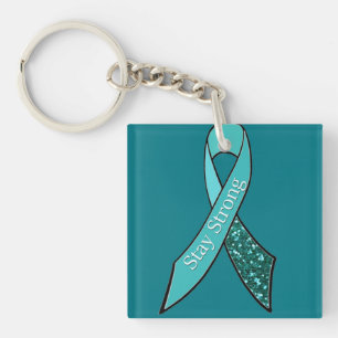 Teal Ovarian Cancer Awareness Ribbon and Butterfly