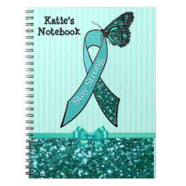 Teal Ovarian Cancer Awareness Ribbon & Butterfly C Anteckningsbok Med Spiral