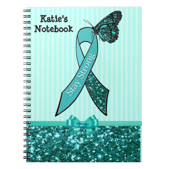 Teal Ovarian Cancer Awareness Ribbon & Butterfly C Anteckningsbok Med Spiral (Framsidan)