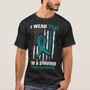 Teal Ovarian Cancer Survivor 11 år USA flagga T Shirt