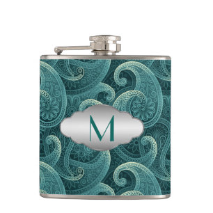 Teal Paisley Timless Mönster Monogram Fickplunta
