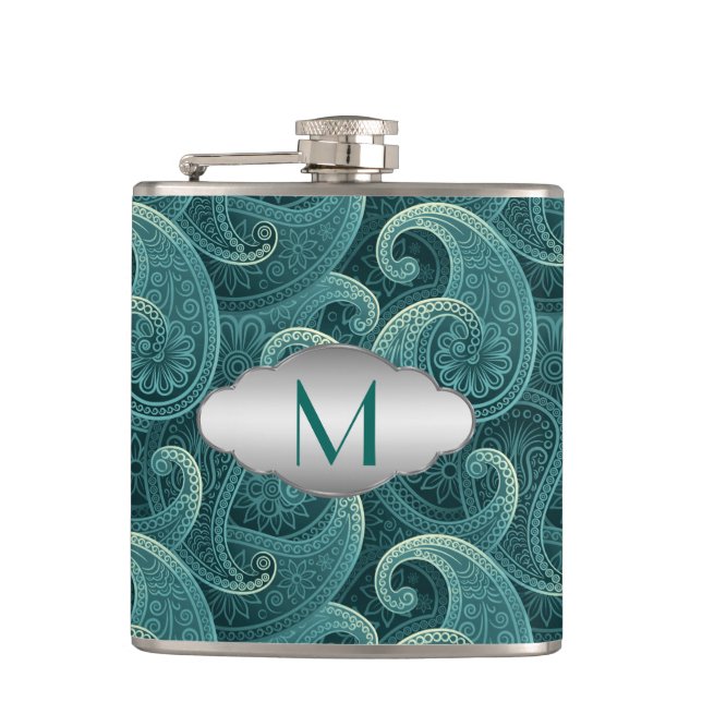Teal Paisley Timless Mönster Monogram Fickplunta (Framsidan)