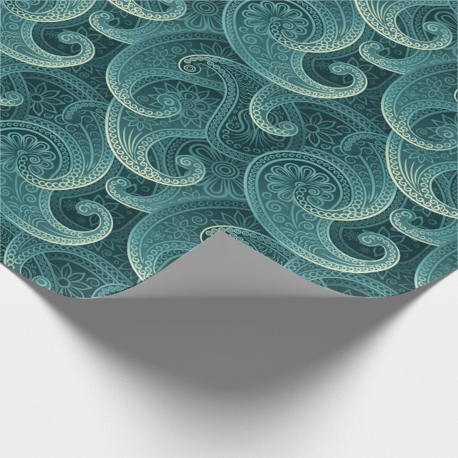 Teal Paisley Timless Mönster Presentpapper (Hörn)