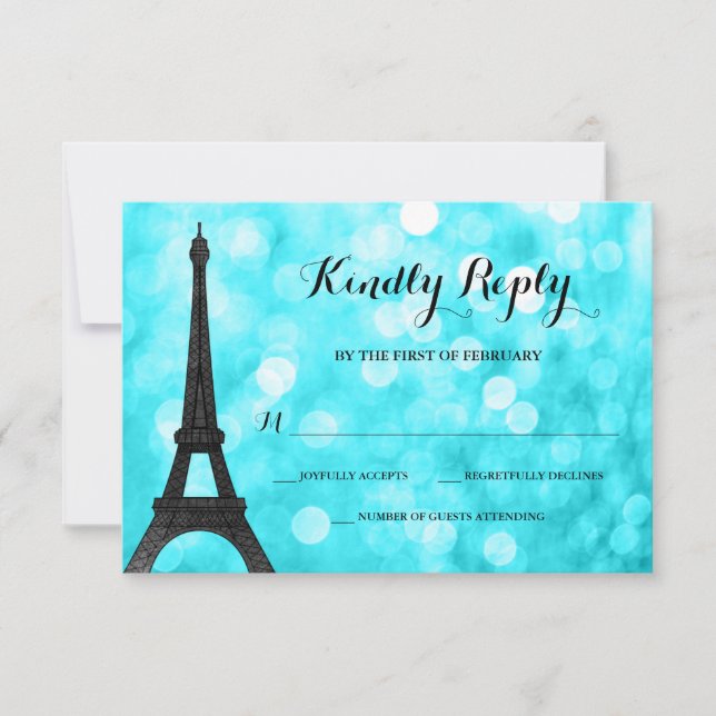 Teal Paris Bokeh Glitter Ljus OSA Kort (Framsida)